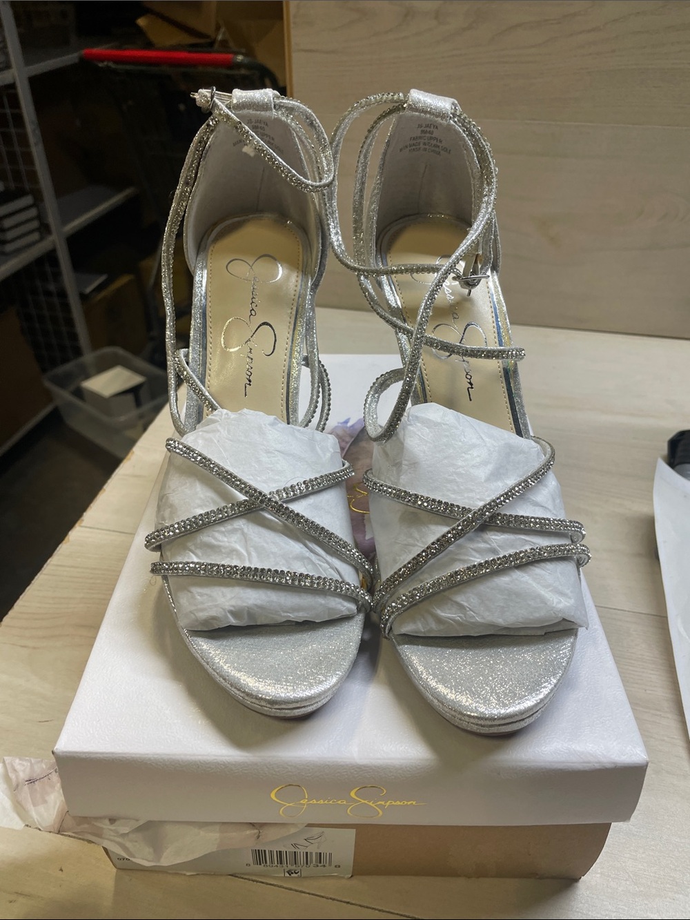 Jessica Simpson Silver Crystal Lace-Up Heels #653